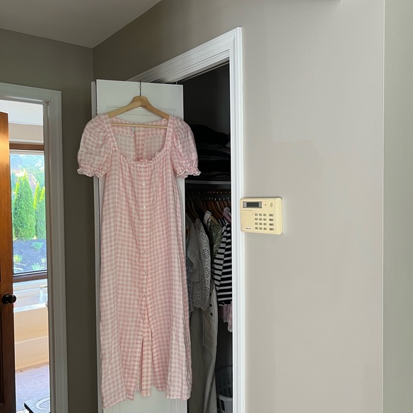 BRIGITTE MIDI LINEN DRESS IN PINK VICHY - Picture 5 of 6